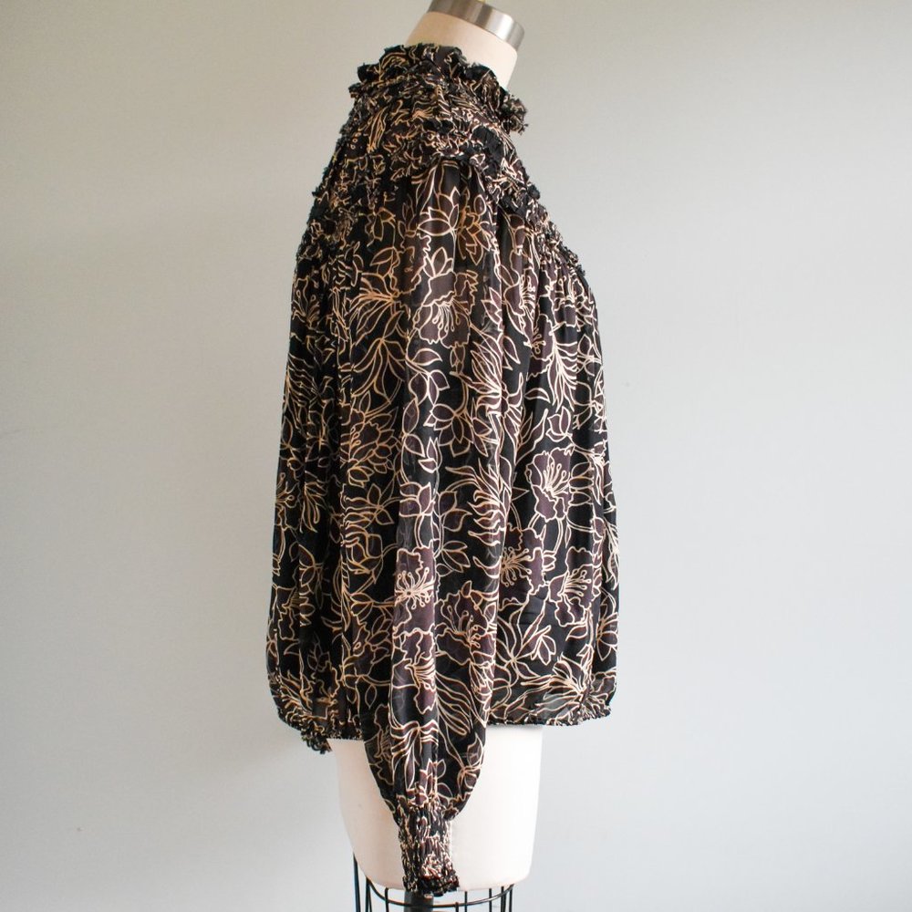 Nicholas Floral Neck Ruffle / Gathered Floral Long Sleeve Blouse - Picture 6 of 11